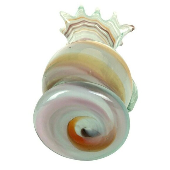 Hand-Blown Art Glass Pitcher Vase With Ruffled Spout & Swirl Pattern 7 inch Tall - Picture 6 of 6